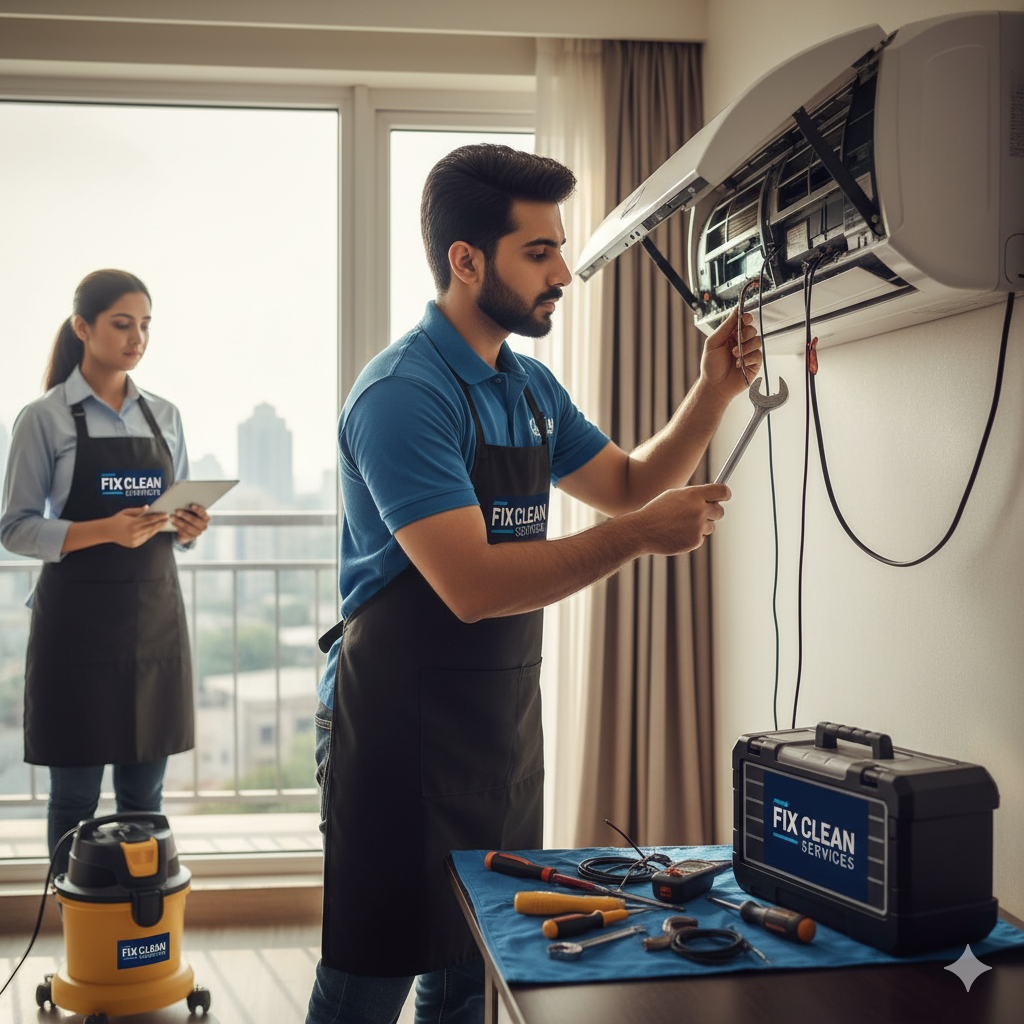 AC repair services in Karachi – Technician fixing air conditioner