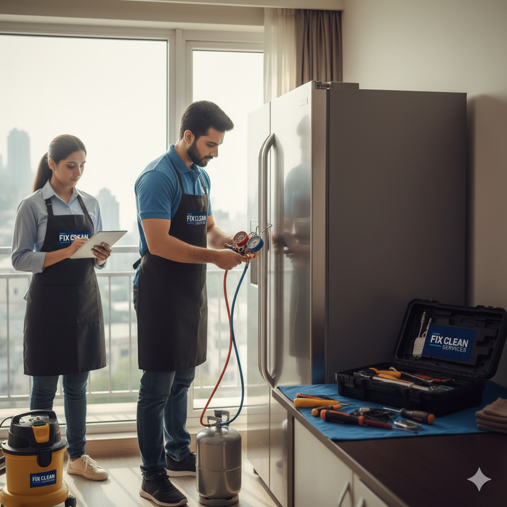 Refrigerator repair services in Karachi – technician refilling gas