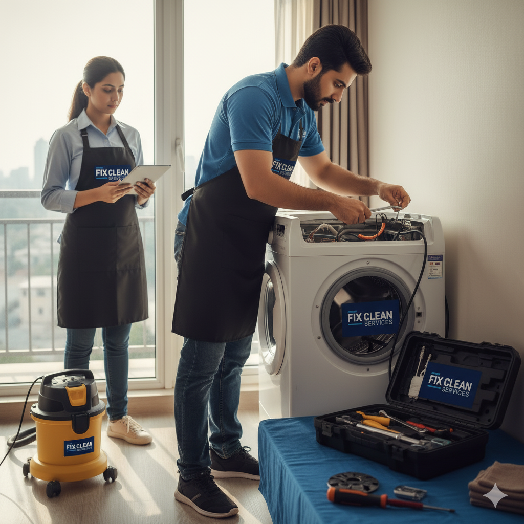 Washing machine repair services in Karachi – technician fixing drum