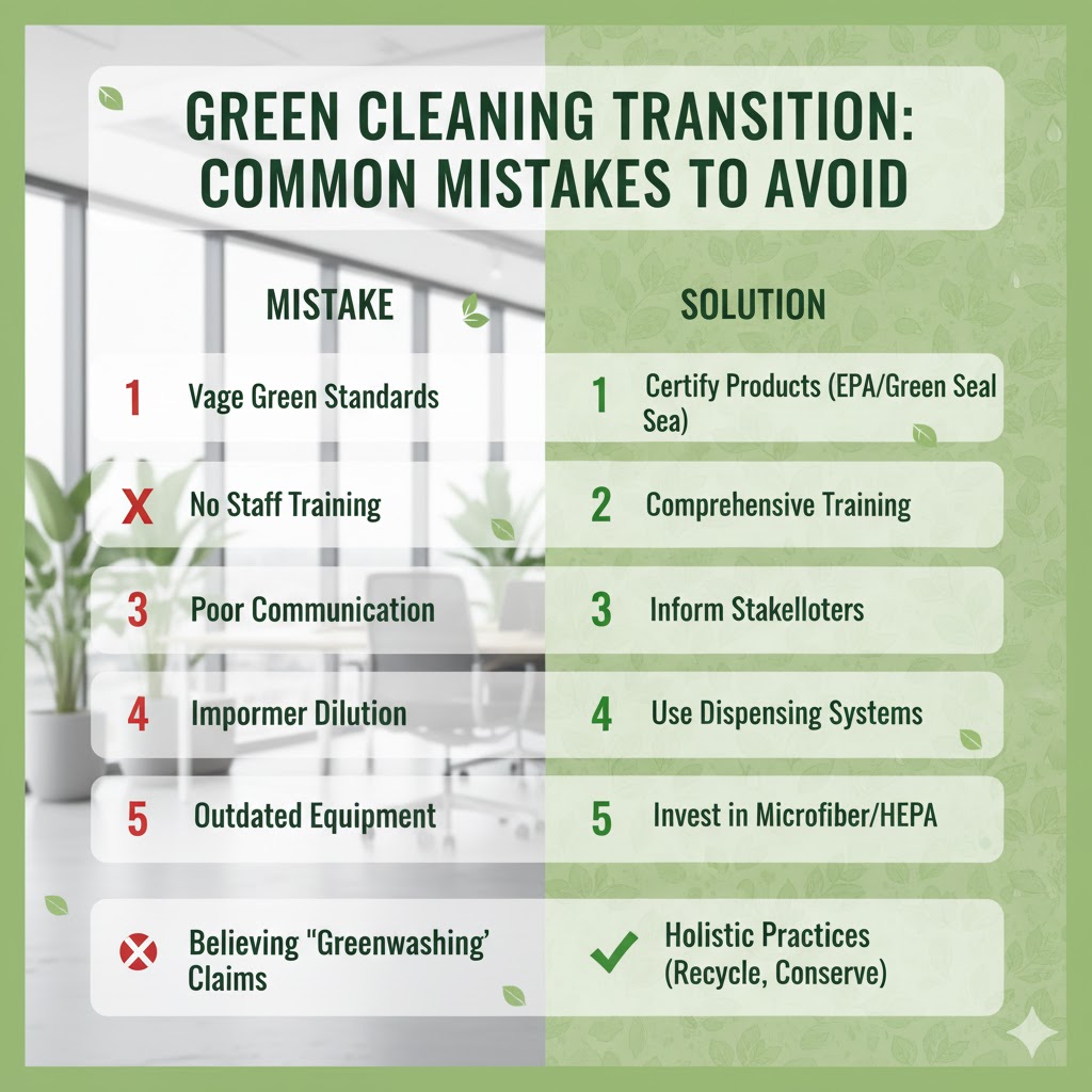 Checklist of common mistakes companies make when switching to green cleaning 