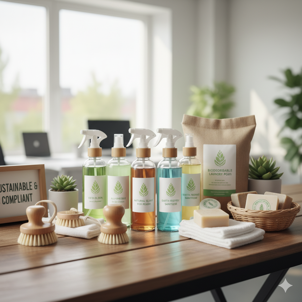 Eco-friendly cleaning supplies for sustainable business compliance
