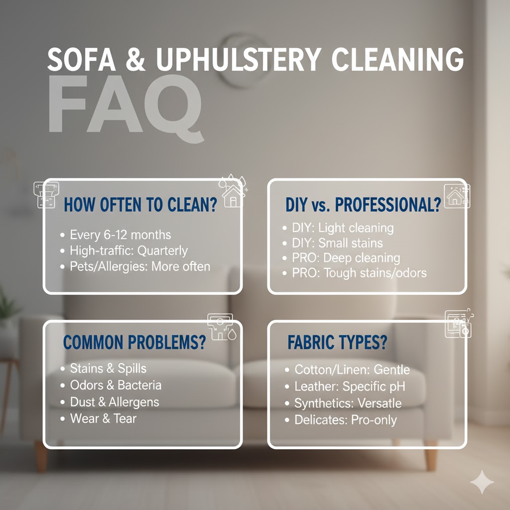 FAQ visual layout for sofa and upholstery cleaning guide