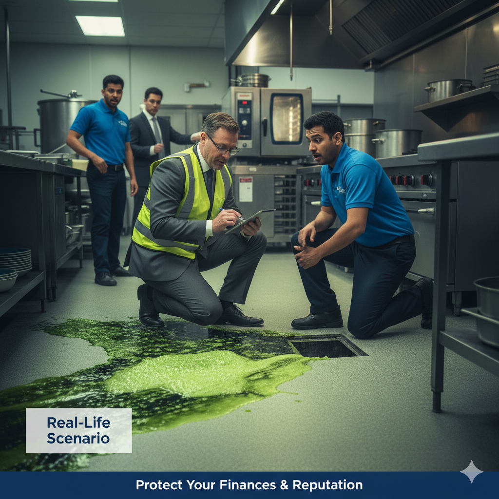 Insurance adjuster inspecting a cleaning site after incident