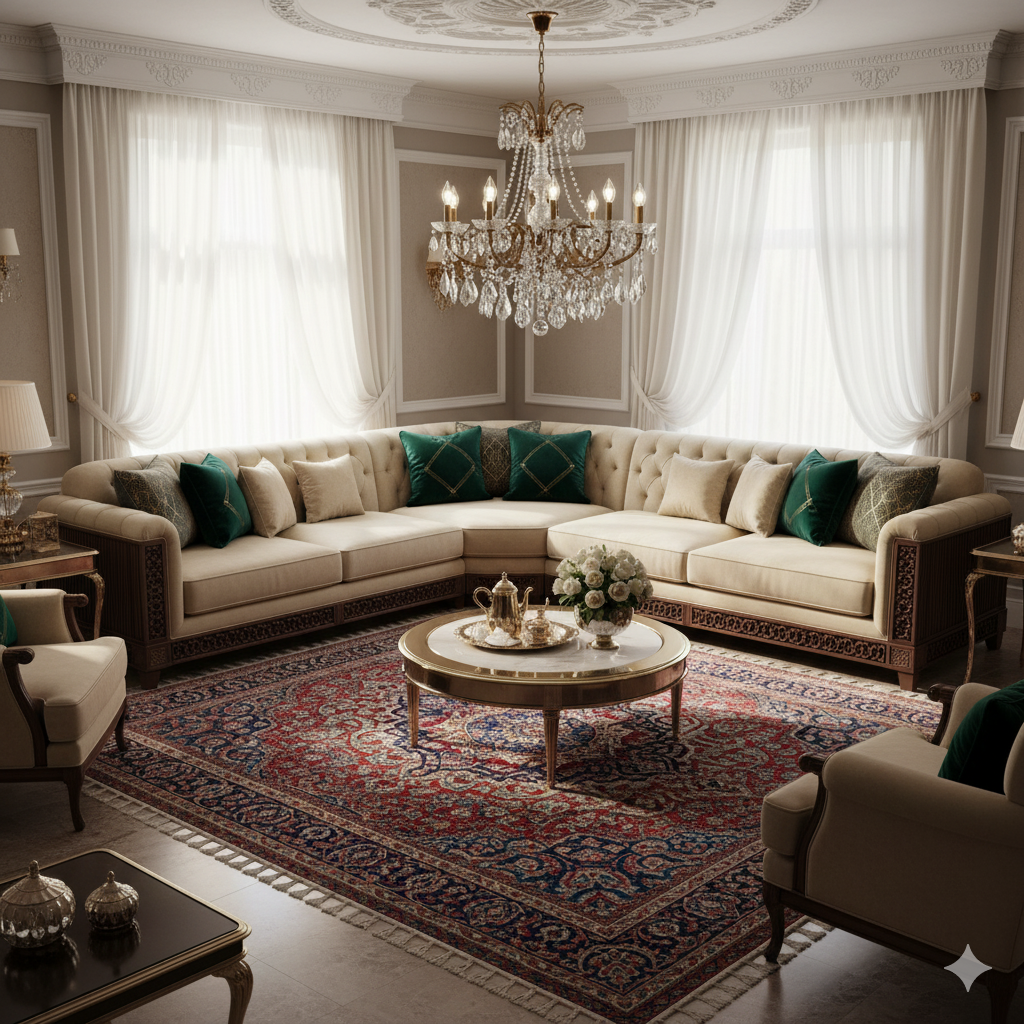 Luxurious Turkish Style Sofa Set in Malai Fabric for Elegant Living Rooms