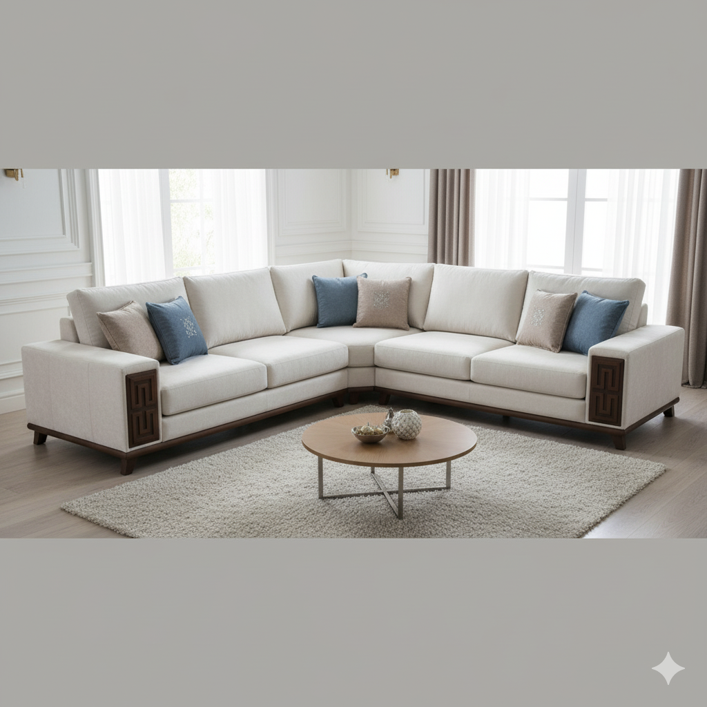 Modern Turkish Sofa Design in Neutral Tones and Malai Fabric 
