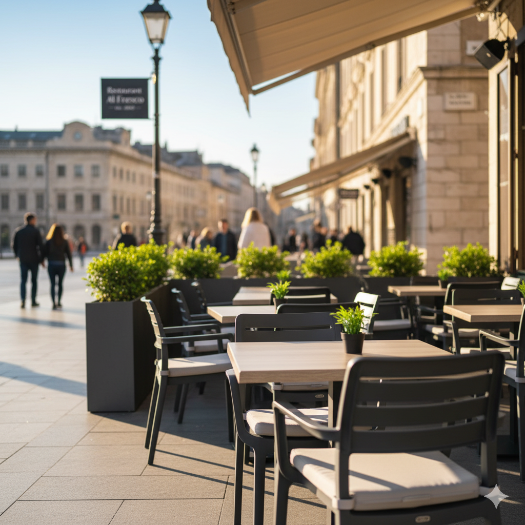 Restaurant outdoor seating setup using durable PVC chairs 2025