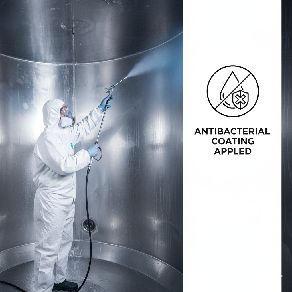 Technician applying antibacterial coating inside a water tank