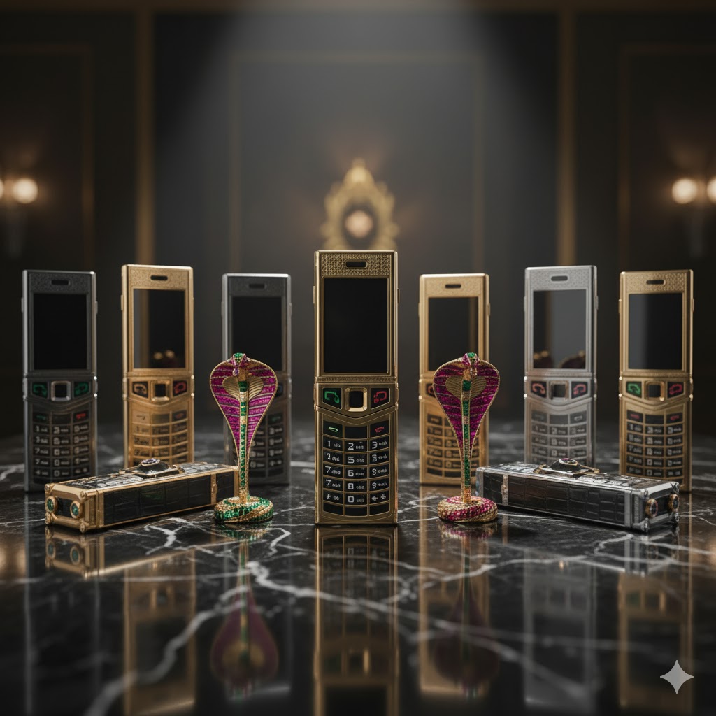  A lineup of Vertu Aster P and Signature S models on a marble background