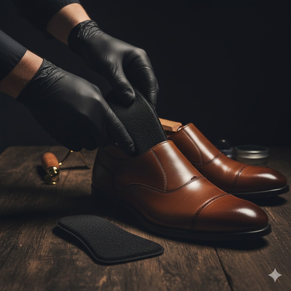 Activated charcoal inserts placed inside leather shoes for deodorizing