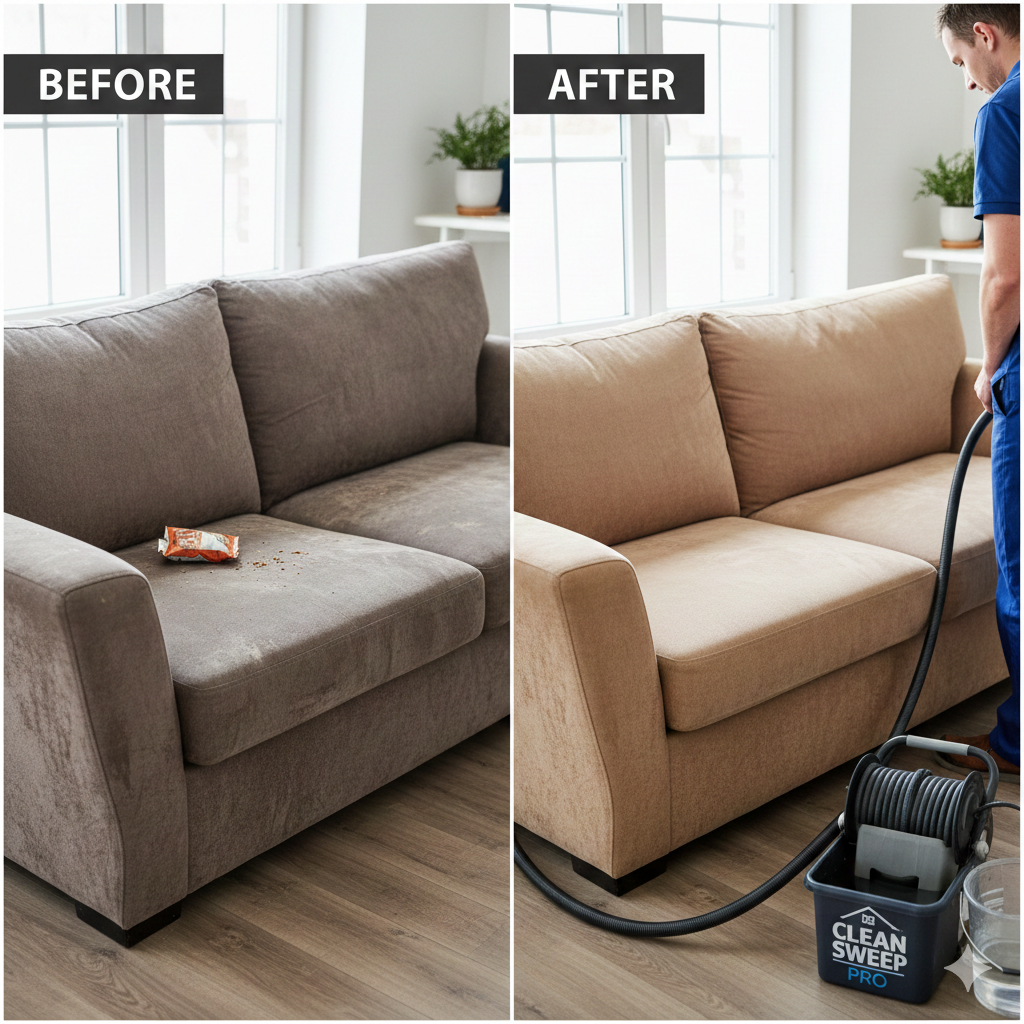 Before and after results of professional sofa cleaning service