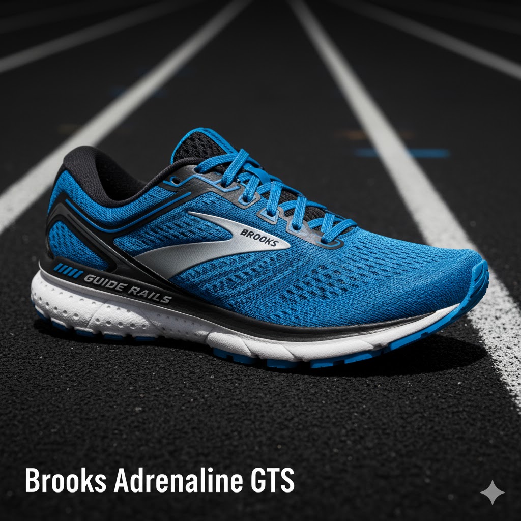 Brooks Adrenaline GTS running shoe showcasing its stability guide rails and breathable upper
