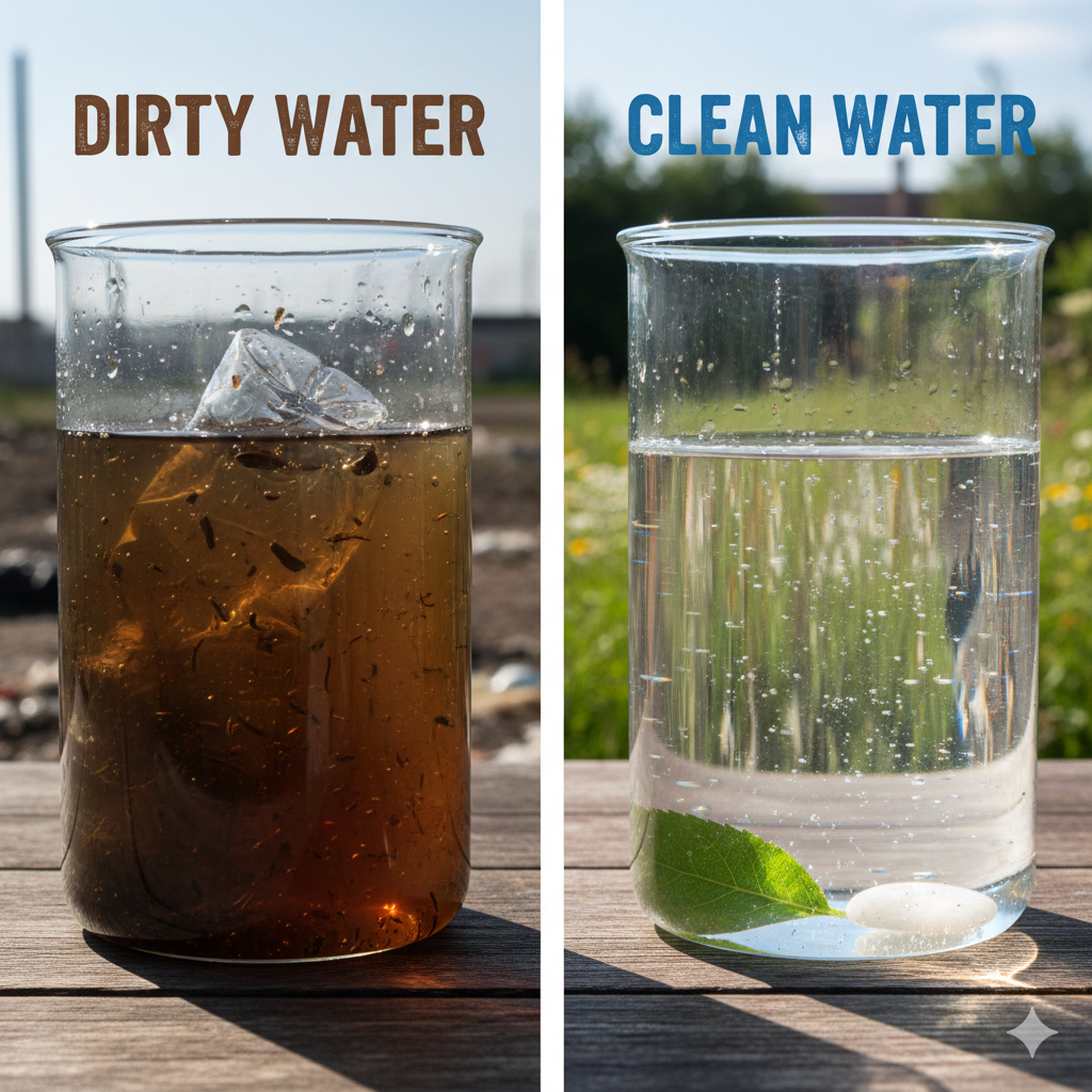Comparison of dirty water and clean water