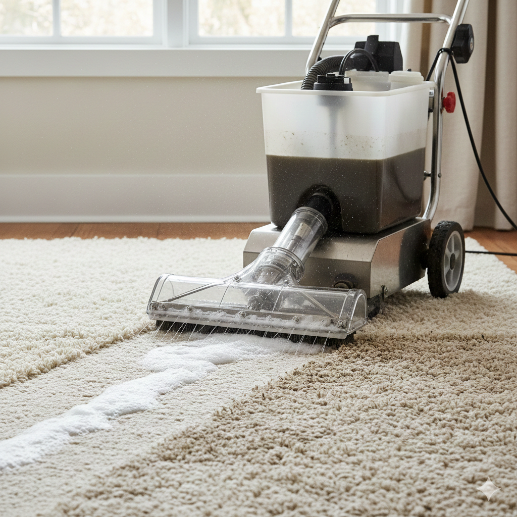 Deep carpet cleaning with shampoo machine