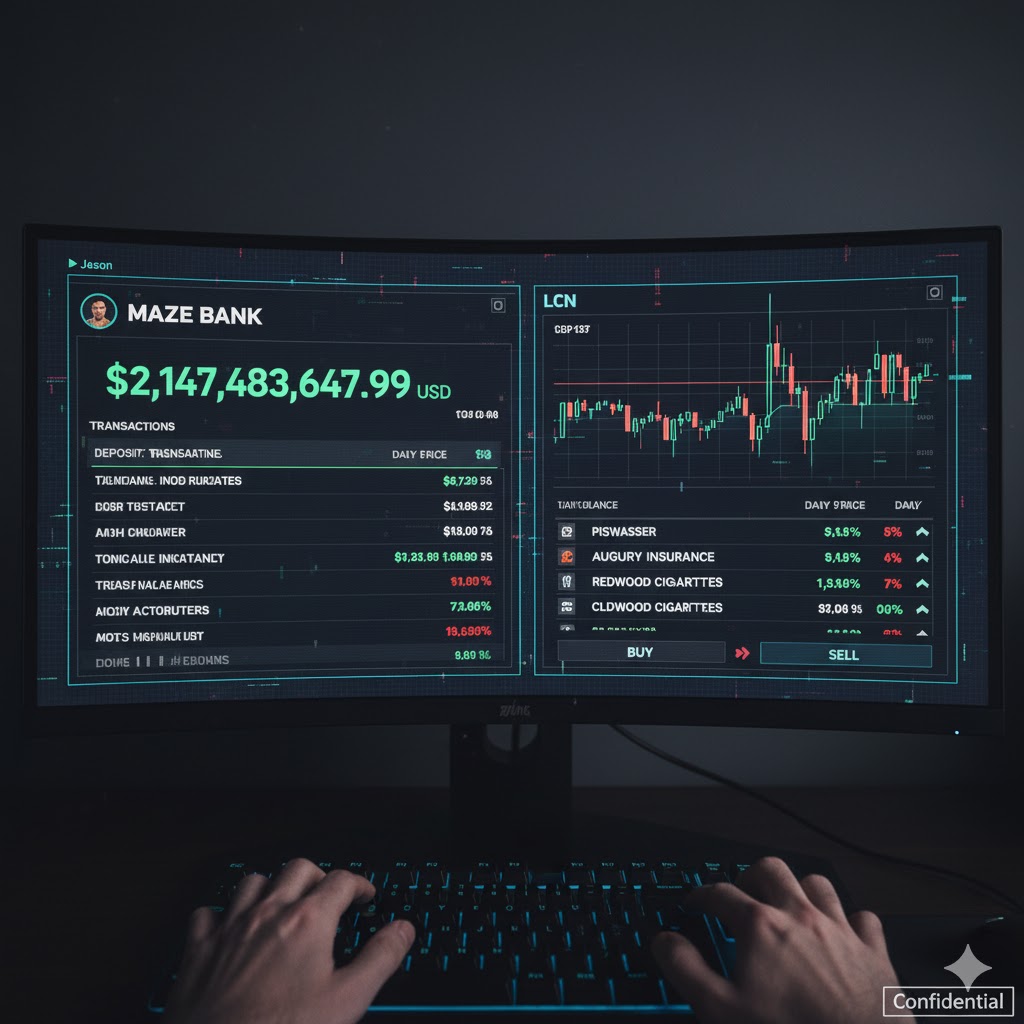 In-game bank balance and stock trading screen in GTA 6. In-game bank balance and stock trading screen in GTA 6.