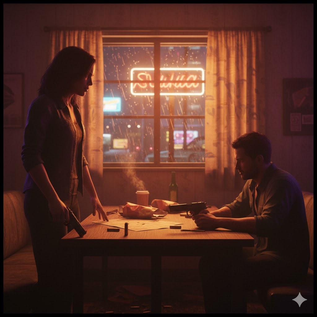 In-game cinematic showing two characters in heated conversation, symbolizing trust and tension