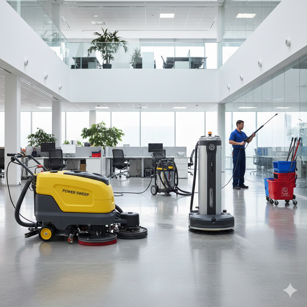 Industrial cleaning equipment in a commercial building
