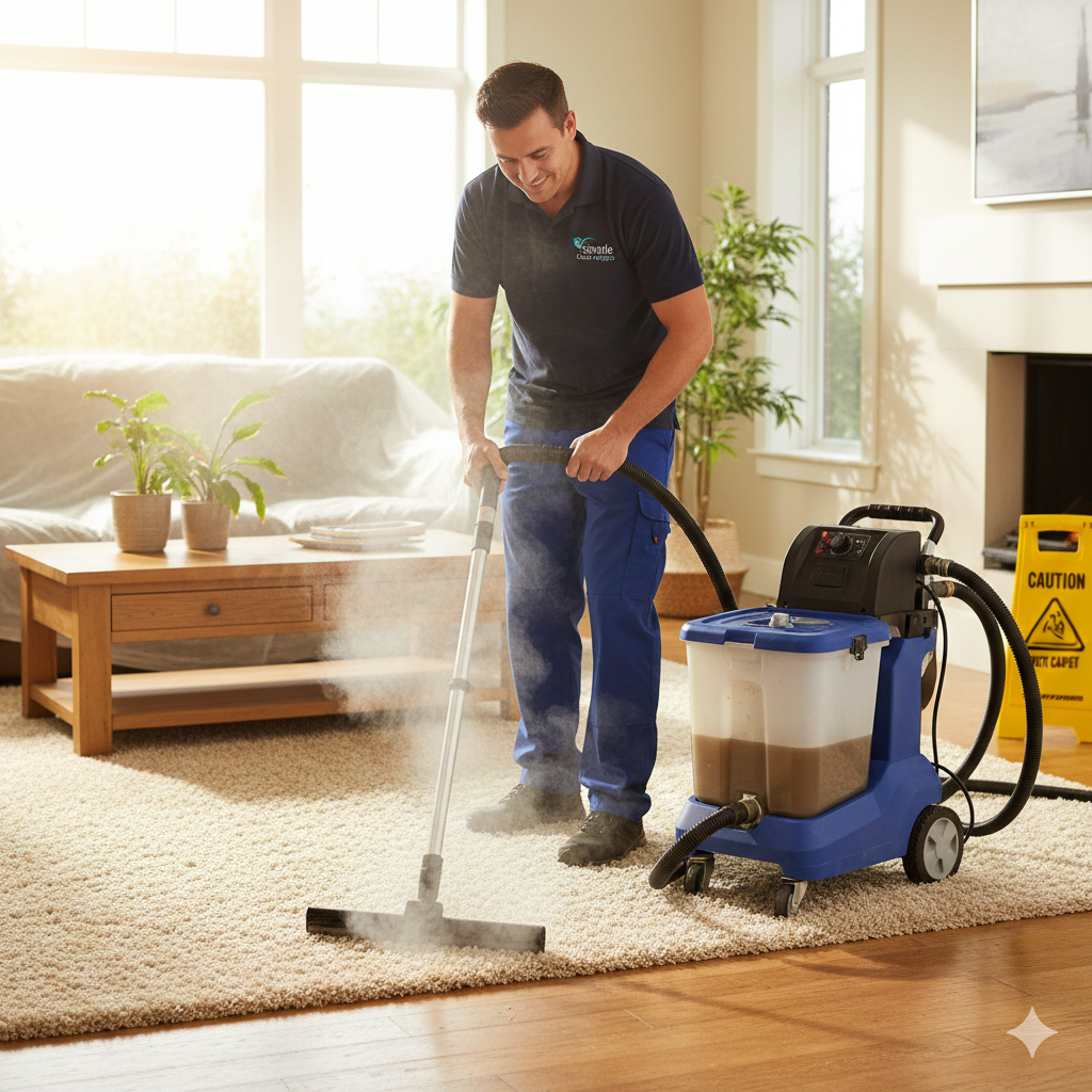 Local carpet cleaner using steam machine