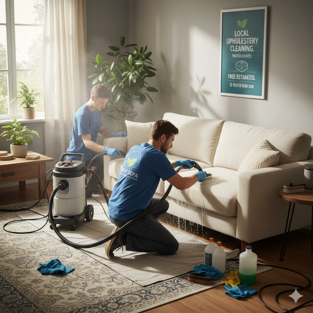 Local upholstery cleaning service on sofa