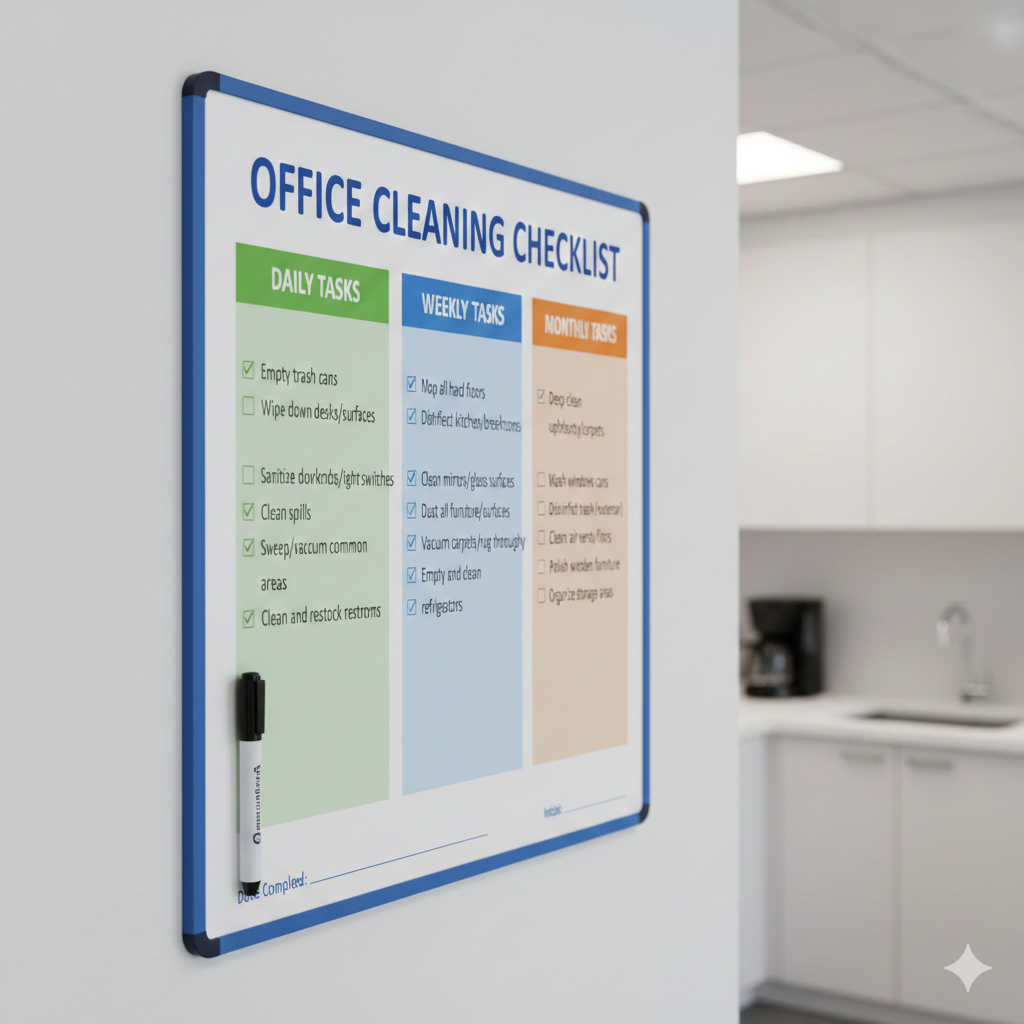 Office cleaning checklist for daily, weekly, monthly tasks