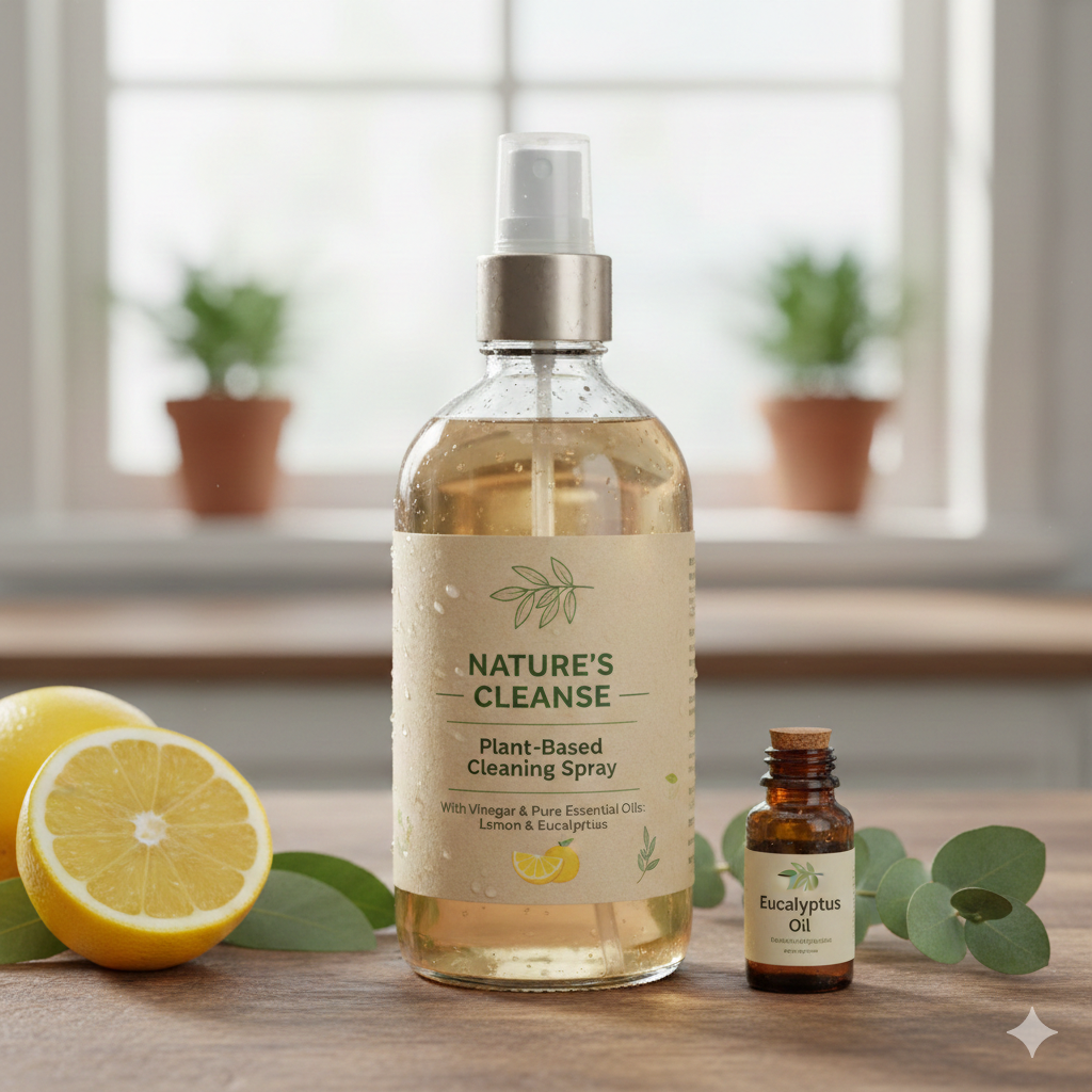 Plant-based cleaning spray with vinegar and essential oils