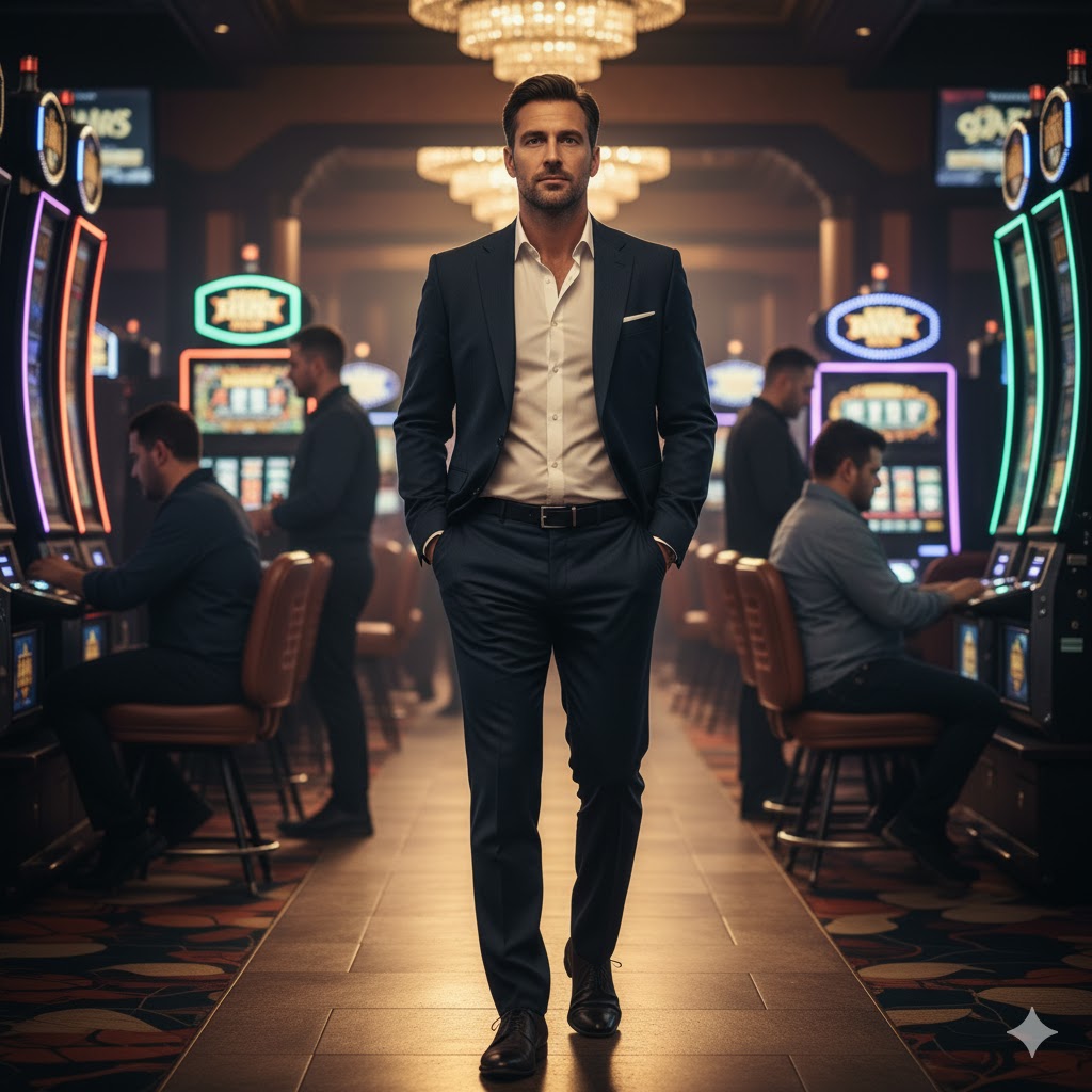 Player leaving slot machine calmly after losing, symbolizing discipline.
