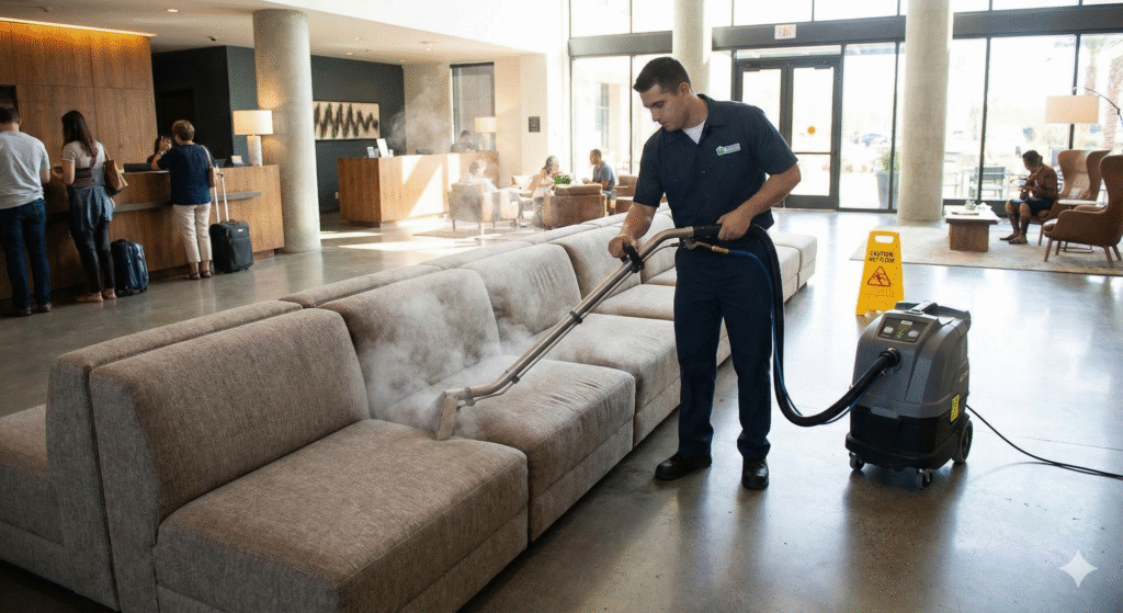 Professional upholstery steam cleaning commercial sofa