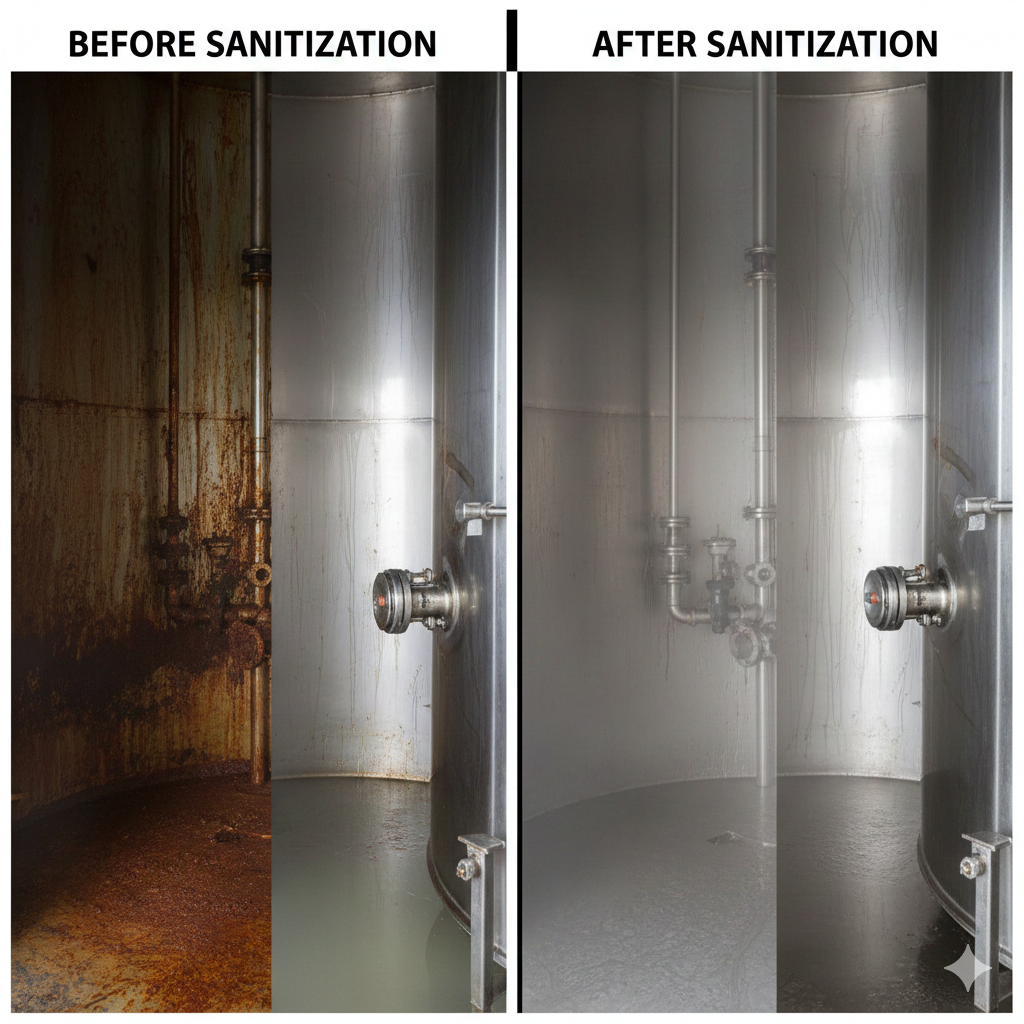 Tank before and after sanitization comparison