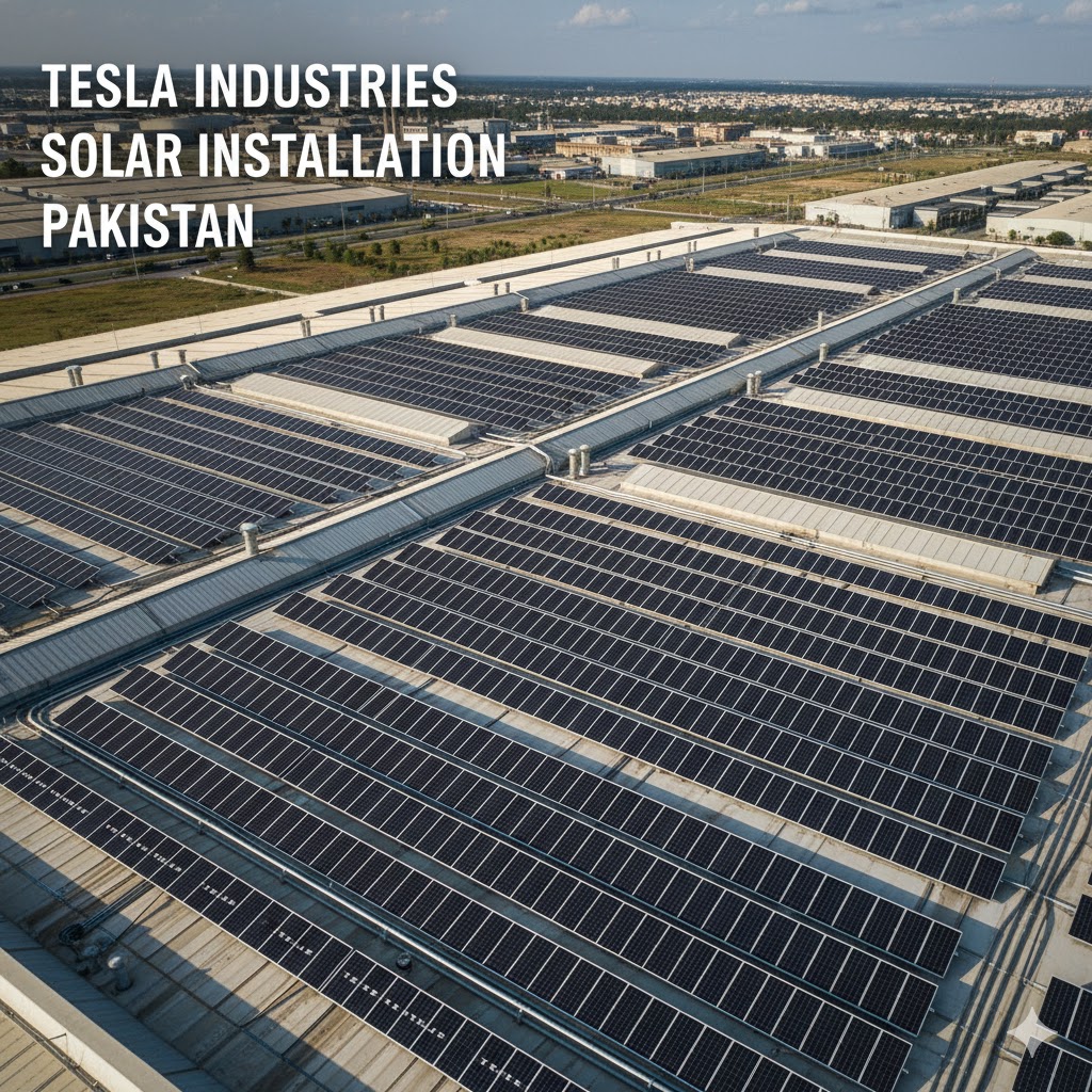 Tesla Industries solar installation for industrial rooftop Pakistan