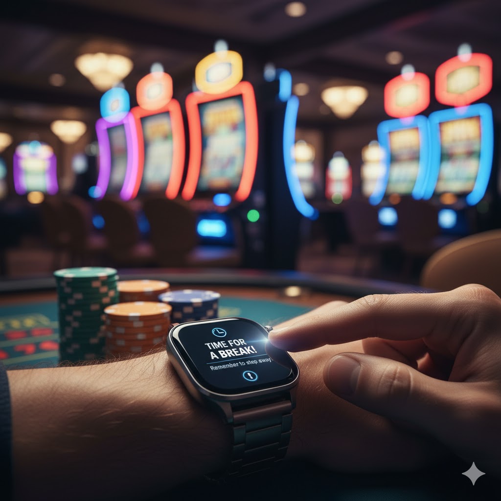 Watch or phone alarm reminding gambler to take a break from playing. 
