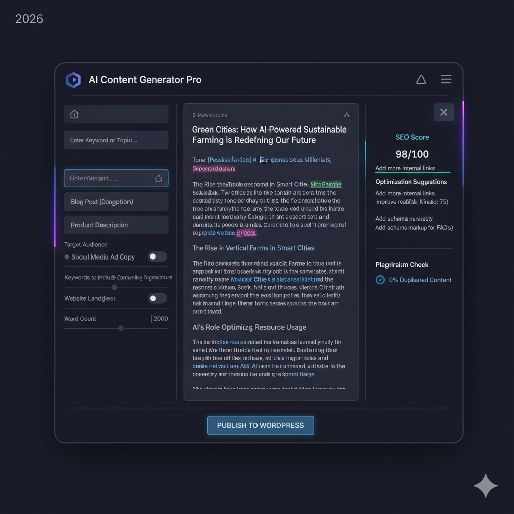 ai seo content writing tool interface 2026
