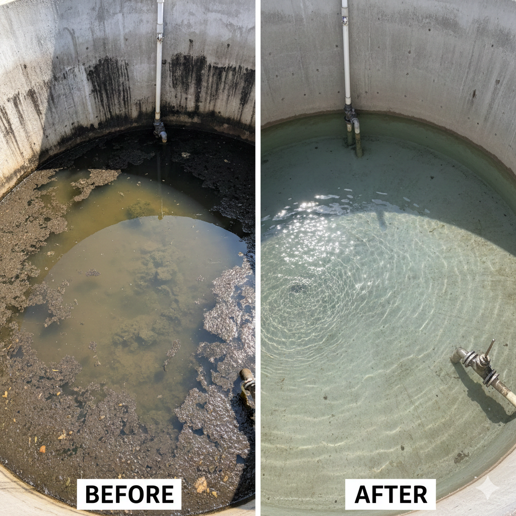 before after water tank cleaning comparison