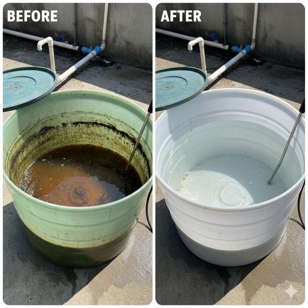 before and after home water tank cleaning comparison