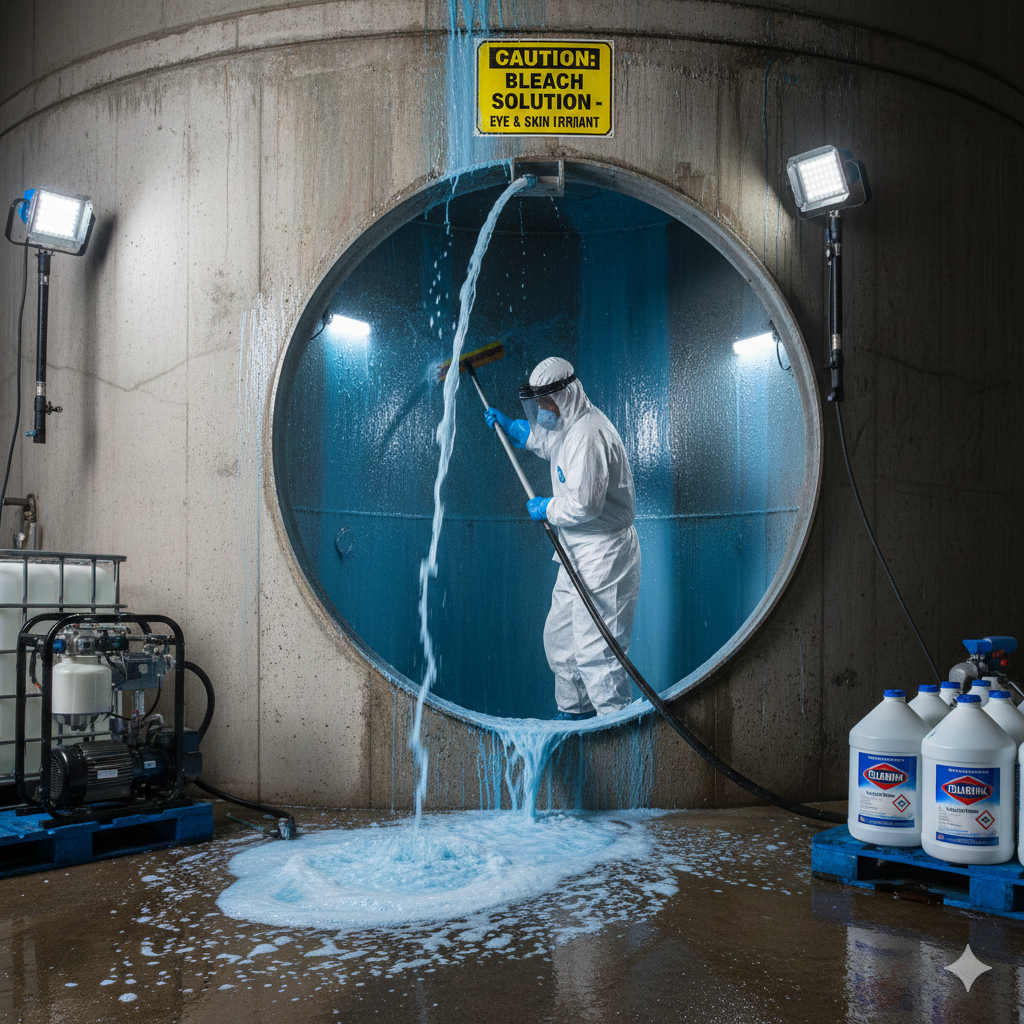 disinfecting water tank with bleach solution