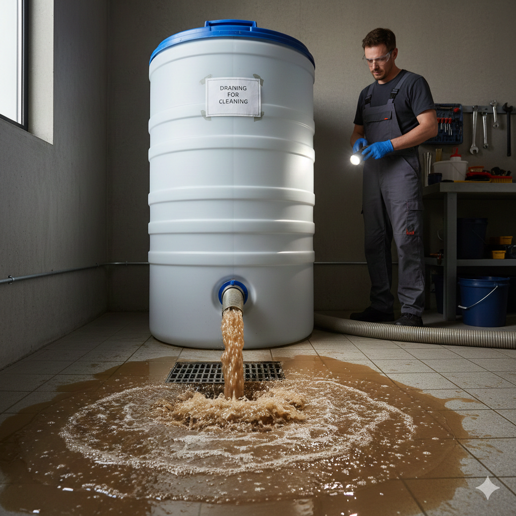 draining home water tank before cleaning