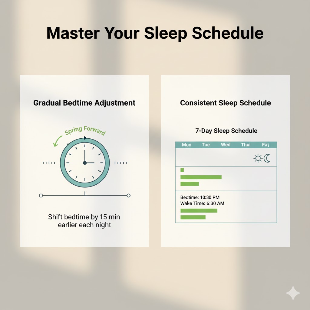gradual bedtime adjustment clock and sleep schedule concept