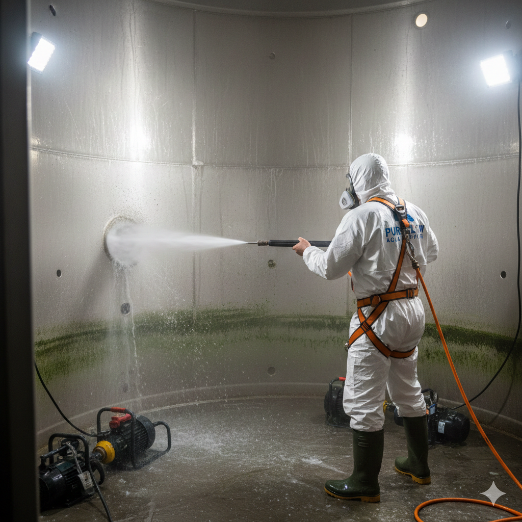 professional water tank cleaning service technician