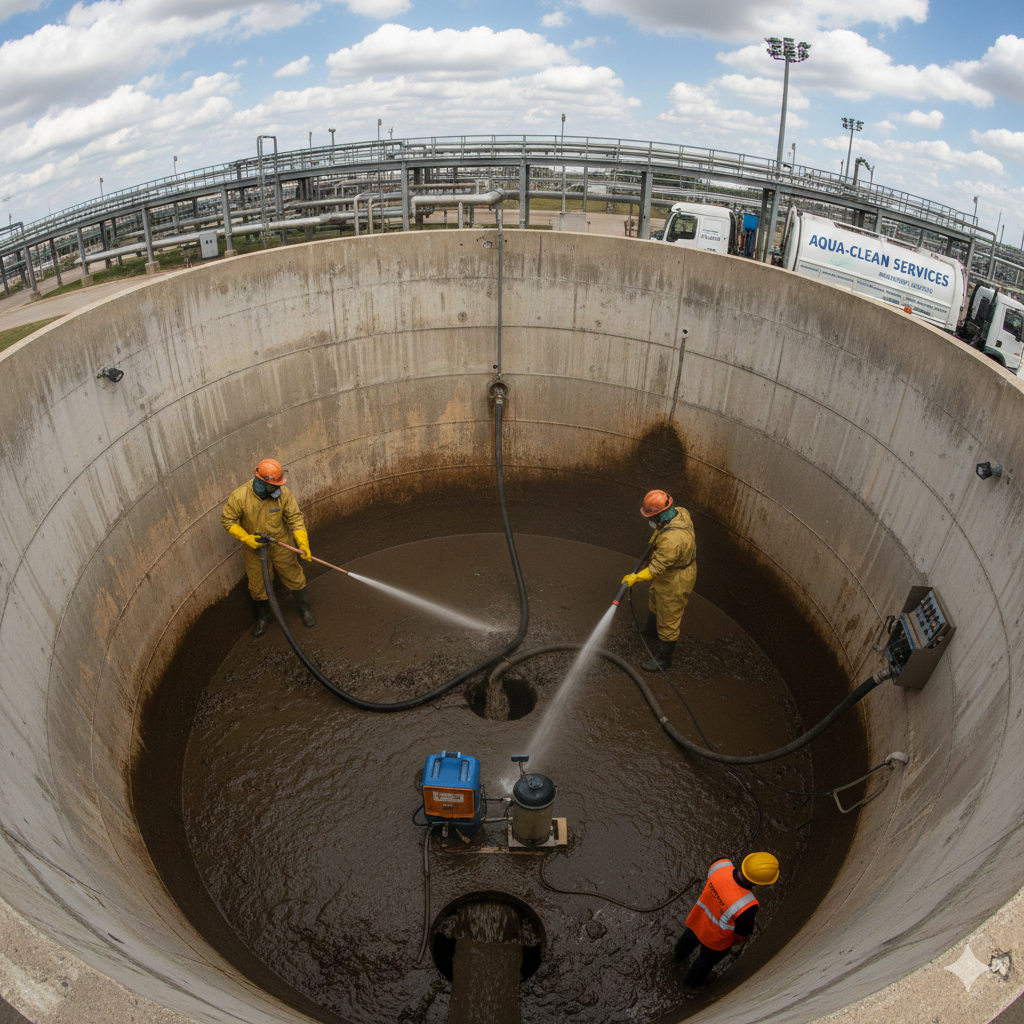 sludge being removed from overhead tank